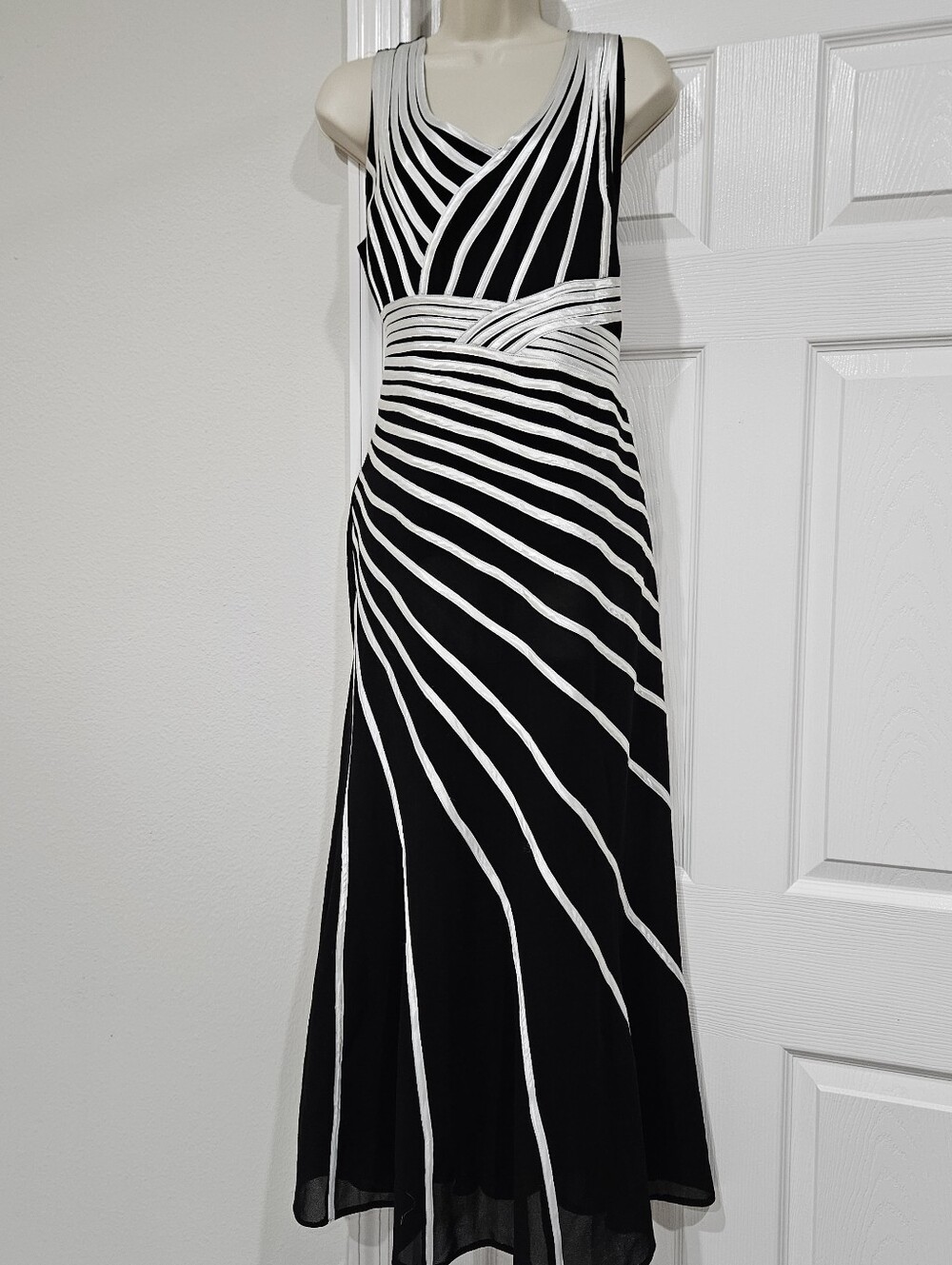 Ashro Black and White Striped V-Neck Maxi Dress